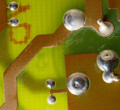 Close up of green electronic computer circuit board as background Stock Photos