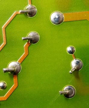 Close up of green electronic computer circuit board as background Stock Photos