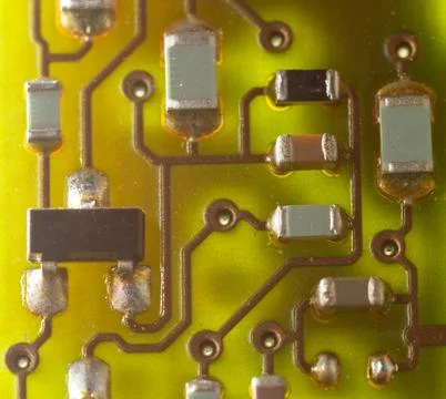 Close up of green electronic computer circuit board as background Stock Photos