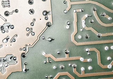 Close up of green electronic computer circuit board as background Stock Photos
