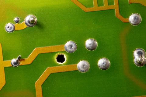 Close up of green electronic computer circuit board as background Stock Photos