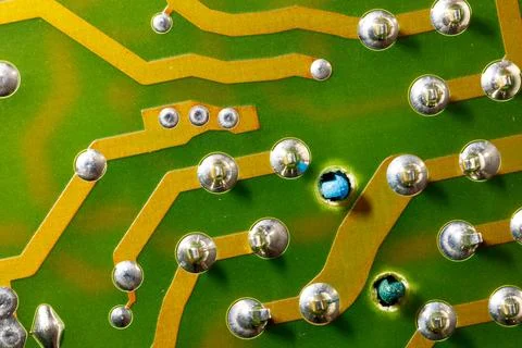 Close up of green electronic computer circuit board as background Stockfoto's