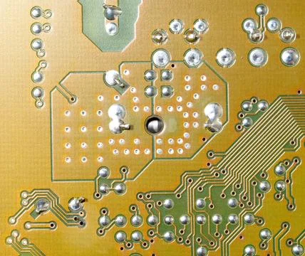 Close up of green electronic computer circuit board as background Stock Photos