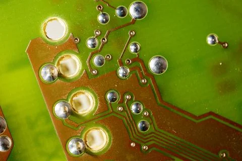 Close up of green electronic computer circuit board as background Stock Photos