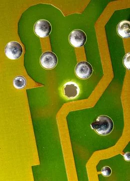 Close up of green electronic computer circuit board as background Stock Photos