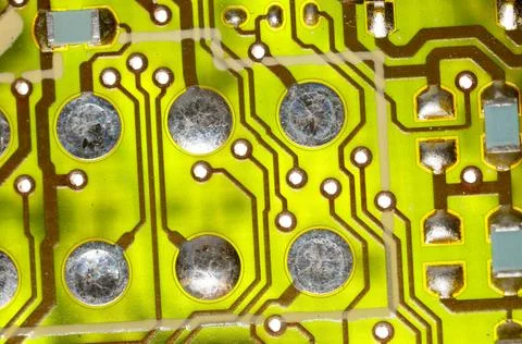 Close up of green electronic computer circuit board as background Stock Photos