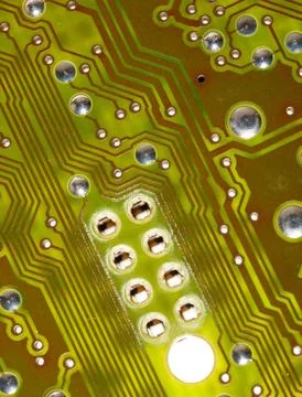 Close up of green electronic computer circuit board as background Stock Photos