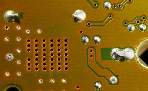 Close up of green electronic computer circuit board as background Stock Photos
