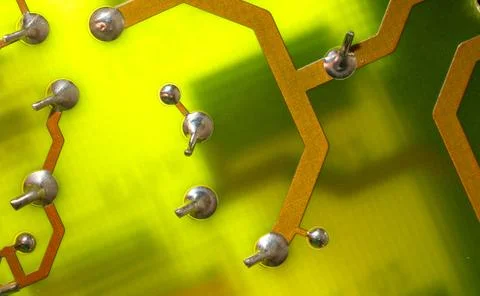 Close up of green electronic computer circuit board as background Stock Photos