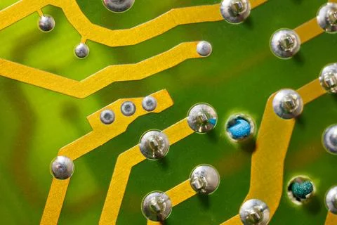 Close up of green electronic computer circuit board as background Foto stock