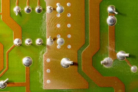 Close up of green electronic computer circuit board as background Stock Photos