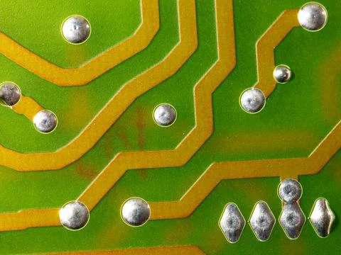 Close up of green electronic computer circuit board as background Stock Photos