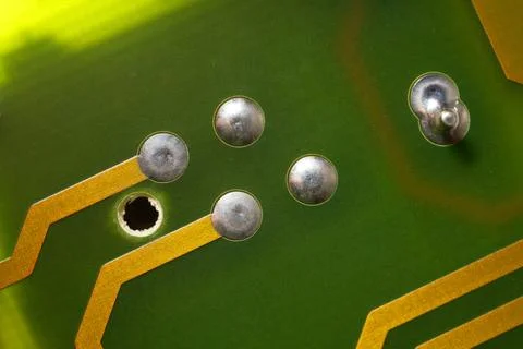 Close up of green electronic computer circuit board as background Stock Photos