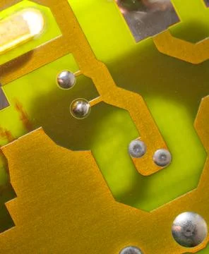 Close up of green electronic computer circuit board as background Stock Photos