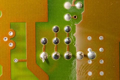 Close up of green electronic computer circuit board as background Stock Photos