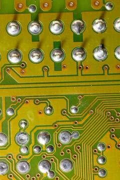 Close up of green electronic computer circuit board as background Stock Photos
