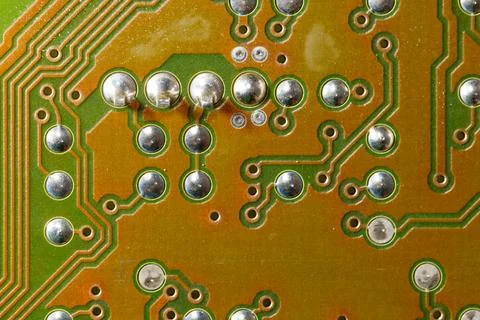 Close up of green electronic computer circuit board as background Foto stock