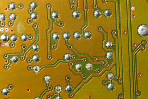 Close up of green electronic computer circuit board as background Stock Photos