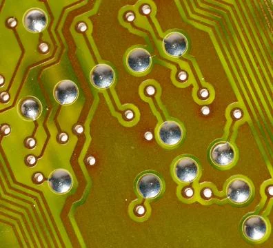 Close up of green electronic computer circuit board as background 写真素材