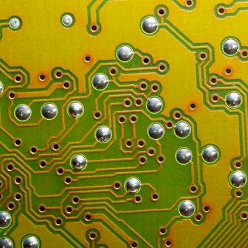 Close up of green electronic computer circuit board as background Stock Photos