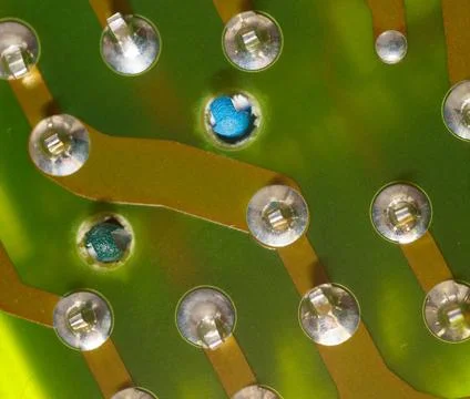 Close up of green electronic computer circuit board as background Stock Photos