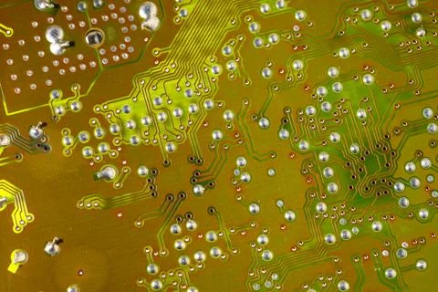 Close up of green electronic computer circuit board as background Stock Photos