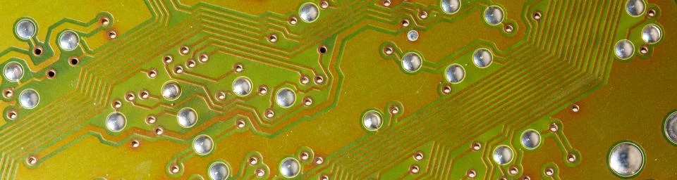 Close up of green electronic computer circuit board as background Stock Photos
