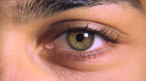 Close Up of Green eye blinking, open wide, look around Stock Footage 40776305
