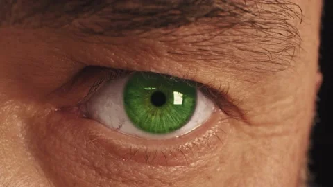 Close up of a green eye. Human eye, man looks and blinks. macro eye iris Stock Footage 154614593