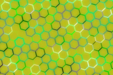 Close-up of green honeycomb pattern with glowing edges Foto stock