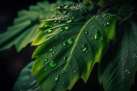 Close-up of a green leaf with raindrops Stock Illustration
