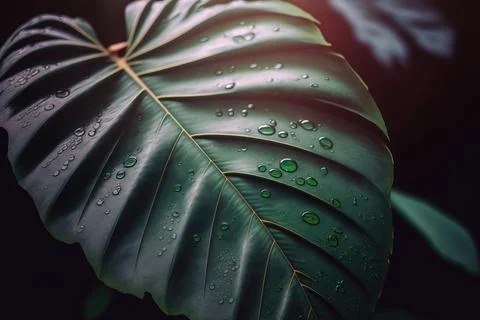 Close-up of a green leaf with raindrops Stock Illustration