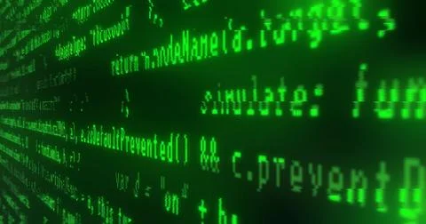 Close-up of green lines of program code that printed on plane. Glitch and zoom Photos