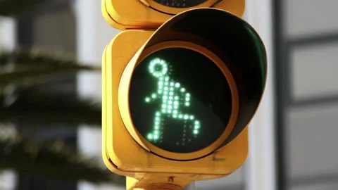Close up of green man traffic lights Stock Footage 309030756
