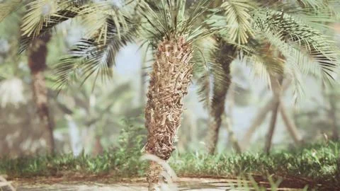 Close up Green Palm Tree Leaves Stock Illustration