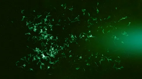 Close up of green particles moving chaotically on the dark green shining Stock Footage 131099405