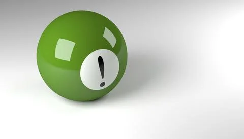 Close up of a green pool ball with an exclamation mark, Q and A or FAQ concept Stock Illustration