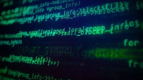 Close-up of Green Program Code on a Computer Screen in Defocus. Software Stock Footage 143189453