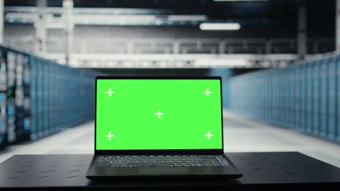 Close up of green screen laptop in data center used for checking hardware Stock Footage 317201296