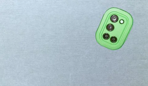 A Close-Up of a Green Smartphone Camera Module Set Against a Neutral Gray B.. Stock Photos