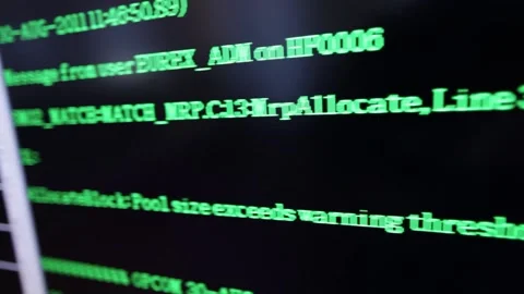 Close-up green text on black screen, concept of hacking, fast movement Stock Footage 237502721