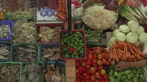 Close Up Green Vegetables Red Chilli Modern Traditional Wet Market Indonesia Stock Footage 201326463
