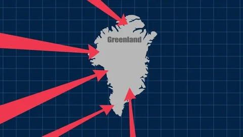 Close up of Greenland map with red arrow indicating travel destination or Video stock 327589962