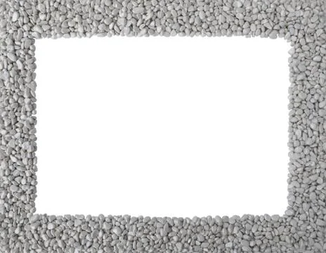 Close up grey stones,smooth pebble texture isolated on white background,top view Foto stock
