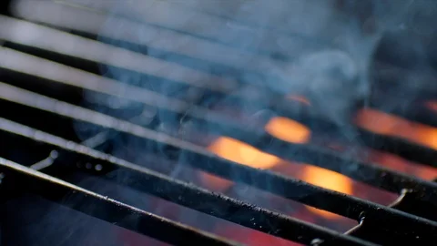 Close up of grill ready with fire flames, slow motion Vídeo Stock 92696067