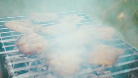 Close up of grilled becon in the smoke Stock Footage 197840374