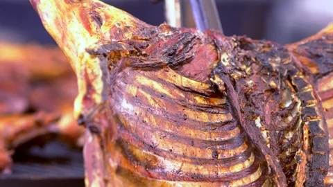 Close-up on grilled body of rabbit Video stock 118890995