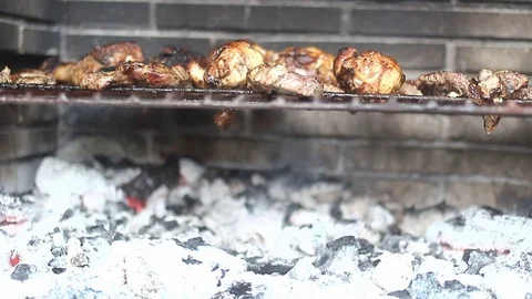 Close up of grilling meat Stock Footage 105424080