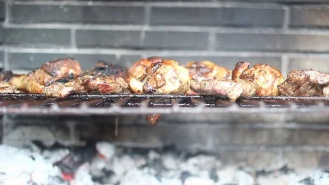 Close up of grilling meat Stock Footage 105424087
