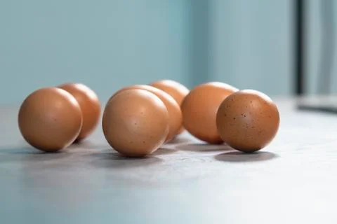 Close-up of a group of brown eggs Stock Photos
